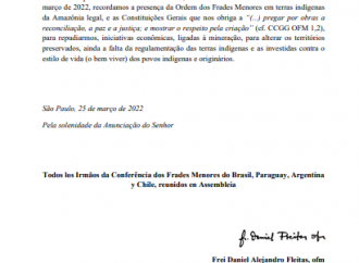 Carta da Conferência Franciscana do Brasil e Cone Sul em solidariedade aos Povos Indígenas e à Mãe Terra